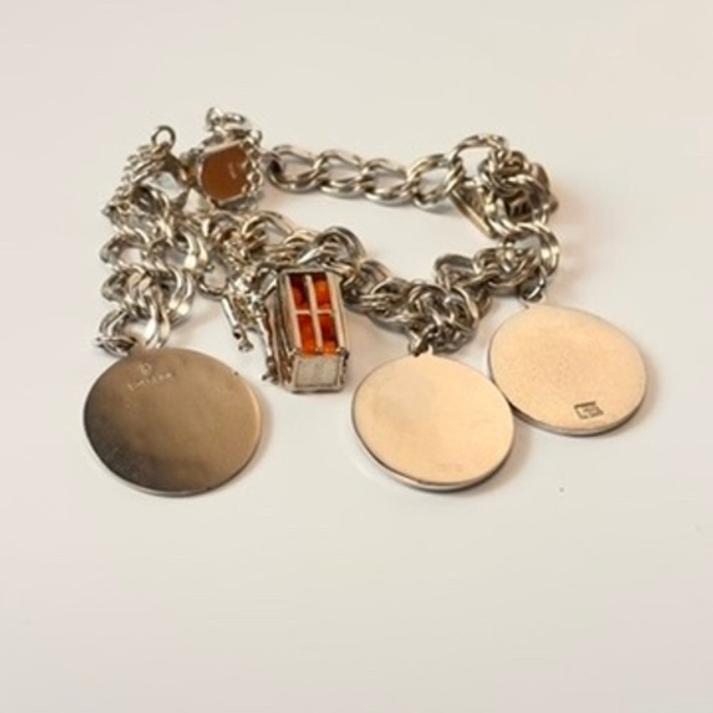 Vintage Sterling Silver Charm Bracelet Silver Travel Souvenir Coins Florida Boho - Picture 8 of 16